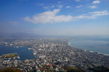 High view of Hakodate town from Mt. Hakodate observation point.