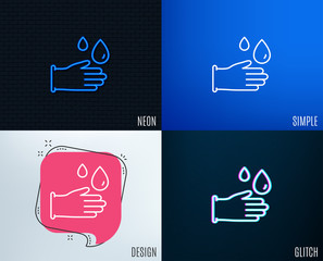 Glitch, Neon effect. Cleaning rubber gloves line icon. Hygiene sign. Washing Housekeeping equipment sign. Trendy flat geometric designs. Vector