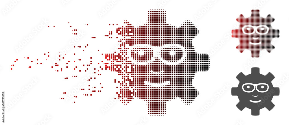 Poster vector service gear glad smile icon in sparkle, dotted halftone with red to black horizontal gradien