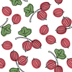 Gooseberry seamless vector pattern. Indian gooseberry Malacca tree, or gooseberry. Edible fruit. Good for backdrop, textile, wrapping paper, wall posters. Continuous line drawing.