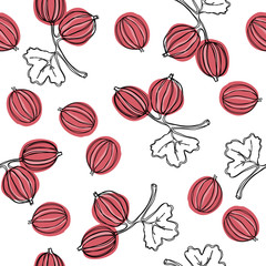 Gooseberry seamless vector pattern. Indian gooseberry Malacca tree, or gooseberry. Edible fruit. Good for backdrop, textile, wrapping paper, wall posters. Continuous line drawing.