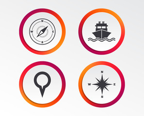 Windrose navigation compass icons. Shipping delivery sign. Location map pointer symbol. Infographic design buttons. Circle templates. Vector