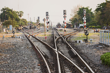 Fototapeta na wymiar Multiple railway track switches.