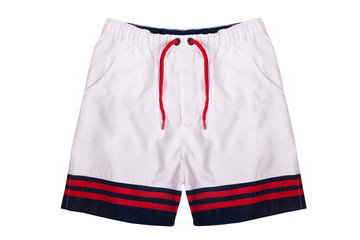 White shorts with colored stripes around the edges isolated on white background