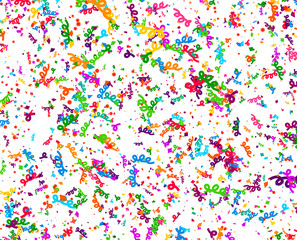 Carnaval or Festival Confetti. Colorful confetti pieces. Celebration party or Holiday background. Flying colorful glitter particles. Decoration pattern. Vector
