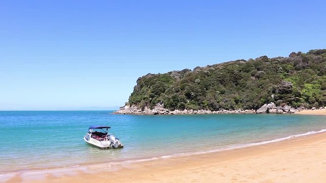 New Zealand Abel Tasman national park boat on the beach