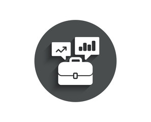 Business portfolio with Growth charts simple icon. Job Interview sign. Circle flat button with shadow. Vector