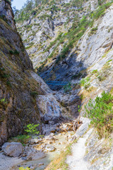 bridge at gorge Aschauklamm, Bavaria in spring time, early morning