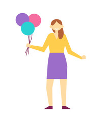 Woman with Balloons Poster Vector Illustration
