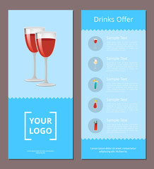 Drinks Offer Cocktails Menu Poster Pair Red Wine