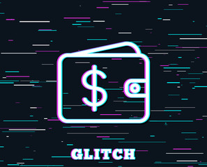 Glitch effect. Shopping Wallet line icon. Dollar sign. USD Money pocket symbol. Background with colored lines. Vector