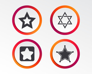 Star of David icons. Sheriff police sign. Symbol of Israel. Infographic design buttons. Circle templates. Vector