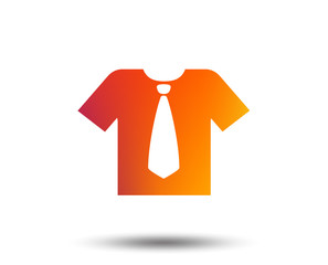 Shirt with tie sign icon. Clothes with short sleeves symbol. Blurred gradient design element. Vivid graphic flat icon. Vector