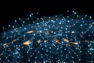 Global datas exchanges and connections system over the globe. Some elements of this image furnished by NASA