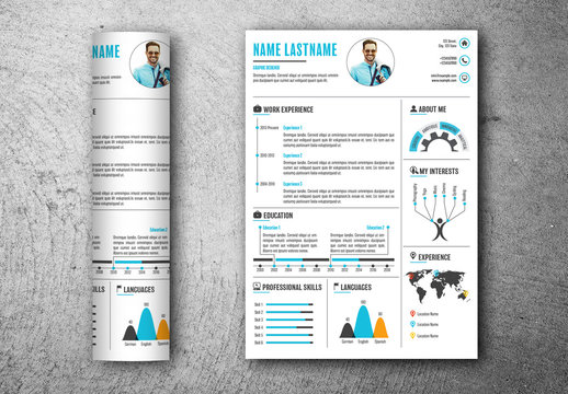 Resume Layout with Blue and Orange Accents