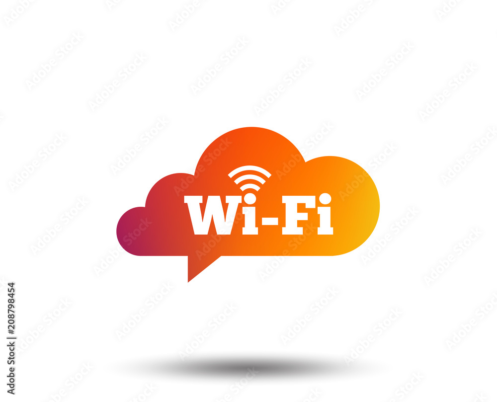 Poster Free wifi sign. Wifi symbol. Wireless Network icon. Wifi zone. Blurred gradient design element. Vivid graphic flat icon. Vector