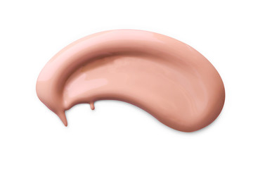 Makeup foundation cosmetic smear cream isolated on white background. Light beige liquid foundation sample smear