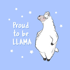 Cute cartoon lama, doodle vector illustration.