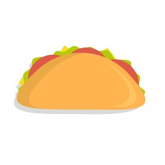 Taco with tortilla shell Mexican lunch flat color vector icon for food apps and websites