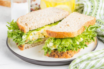 Egg salad sandwich, greens, lettuce, delicious healthy Breakfast