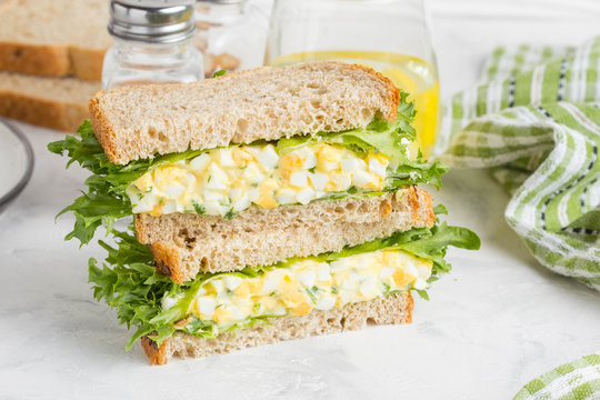 Egg salad sandwich, greens, lettuce, delicious healthy Breakfast