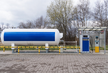 LPG gas station with white tank.