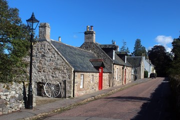 Fototapeta na wymiar Street scene in Cawdor, Nairnshire, Scotland.
