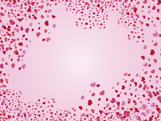 Fototapeta na wymiar pink hearts in a random order on pink background