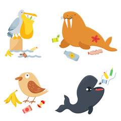 Bright eco set with funny characters