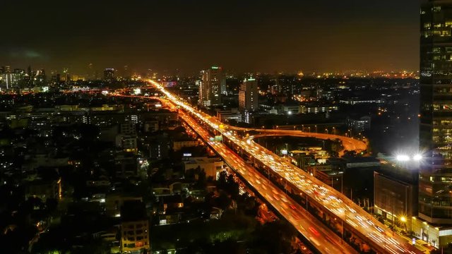 Traffic on freeway at night, Bangkok Thailand.