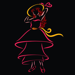 Beautiful lady in a summer hat and a fashion dress