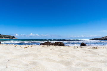 Fototapeta na wymiar Mallorca, White sand beach of bay cala agulla next to cala ratjada