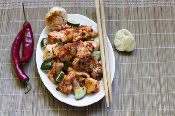 spicy dish from the Sichuan cuisine of kung-pao-chicken from above