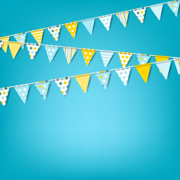 Vector holiday banner with colorful garlands of flags. Celebration background for invitation, festival, birthday
