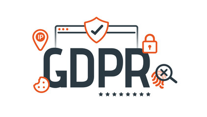 General Data Protection Regulation. Digital and internet symbols in front of DSGVO letters. GDPR, RGPD, DSGVO. Concept vector illustration. Flat style. Horizontal