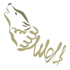 The head of the howling wolf and the inscription, the word WOLF