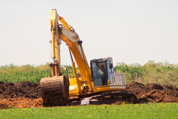 Close-up of a construction site excavator