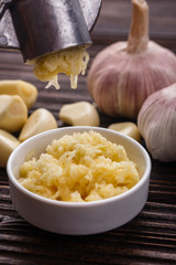 fragrant garlic on a wooden rustic background