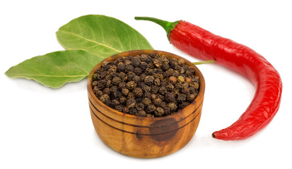 black and red pepper isolated on white background