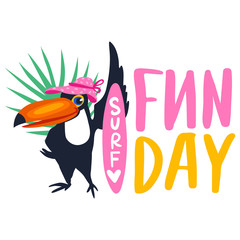 Vector toucan with surf. © yana2607