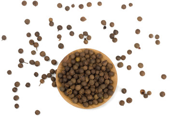 Black pepper isolated on white, top view
