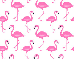 Vector pink flamingo seamless pattern. Summer tropical background.