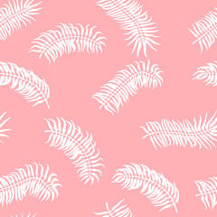 Seamless tropical pattern. Palm leaves on the pink background