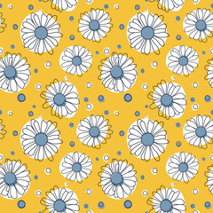 Seamless chamomile pattern on yellow background