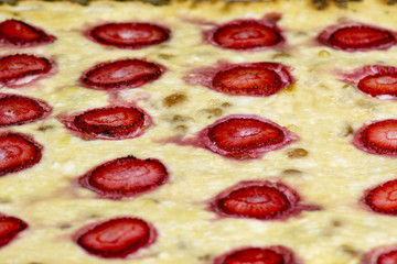 delicious curd cake with strawberries and raisins
