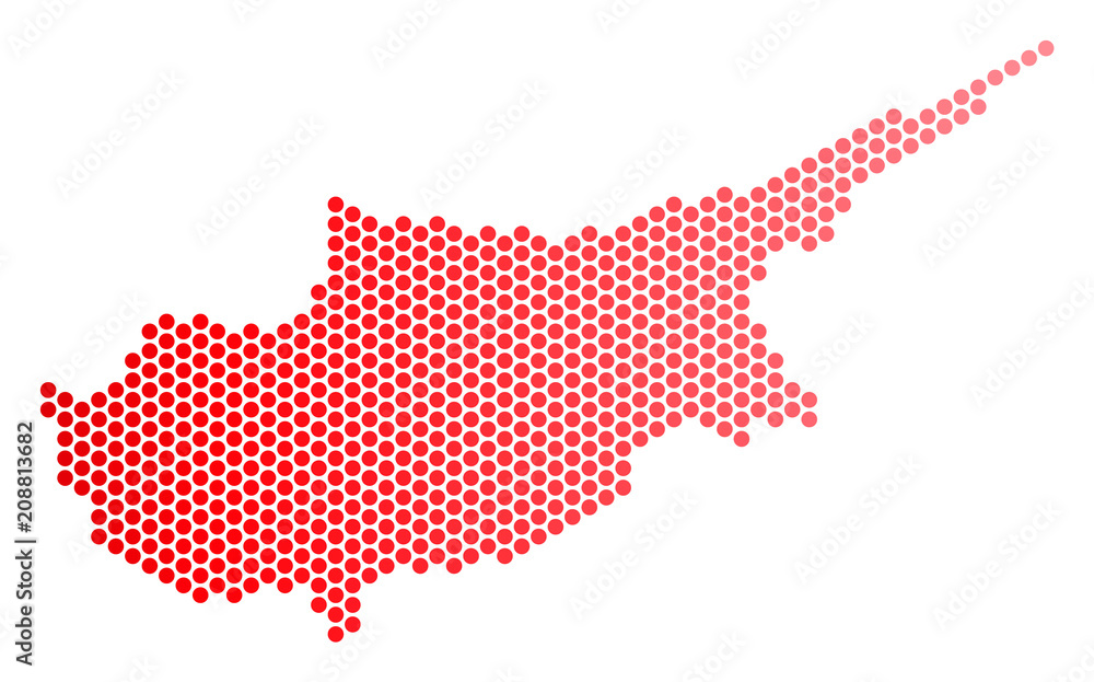 Poster red dotted cyprus countries map. geographic plan in red color with horizontal gradient. vector compo