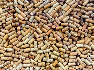 Various used wine corks background in showcase