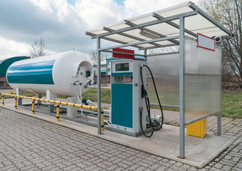 LPG gas station with white tank.