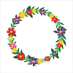 Daisy flower wreath frame on isolated background