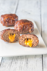 Bacon meatballs stuffed with cheese
